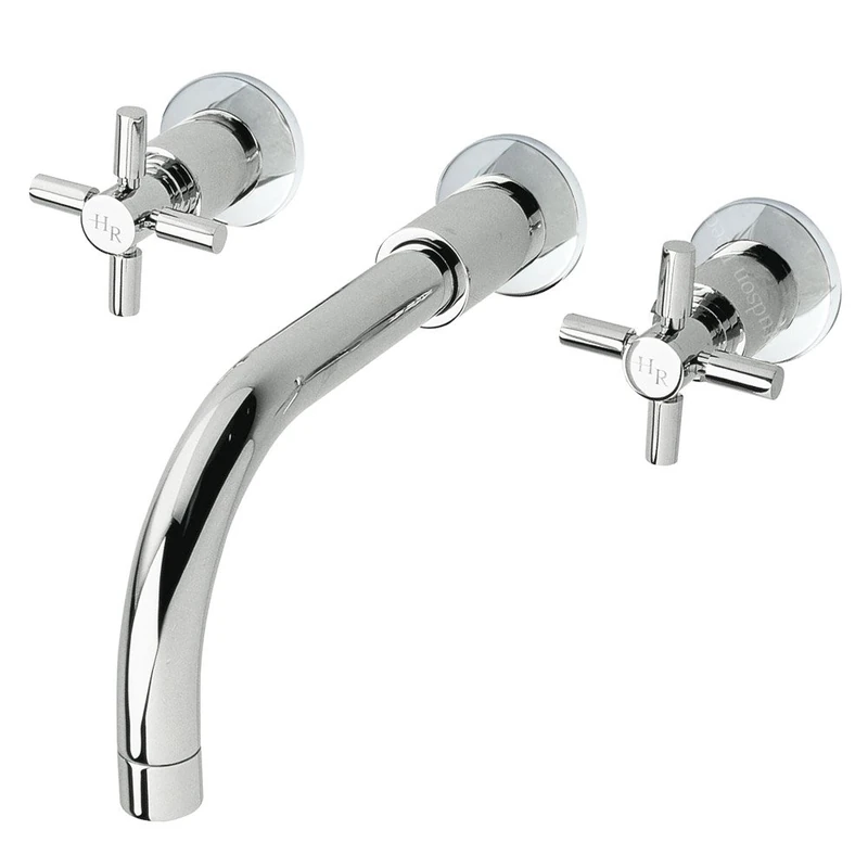 Hudson Reed TEX317 Tec Cross ǀ Modern Bathroom Minimalist Crosshead Handle Wall Mounted Basin Mixer Tap with Swivel Spout, 113mm x 255mm, Chrome