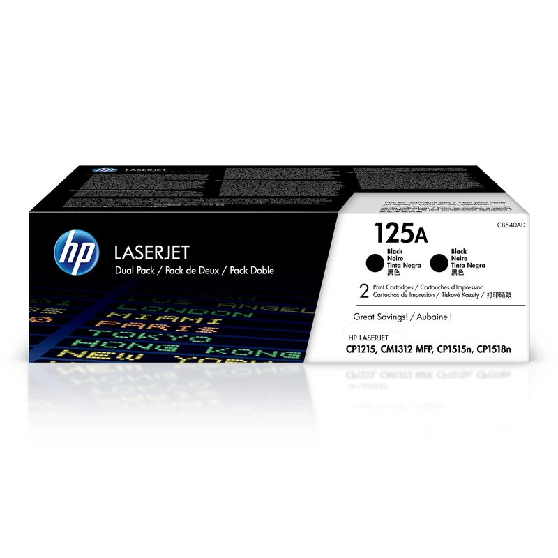 HP CB540AD 125A Black Toner Cartridges - 2 Pack Multipack - Image 1