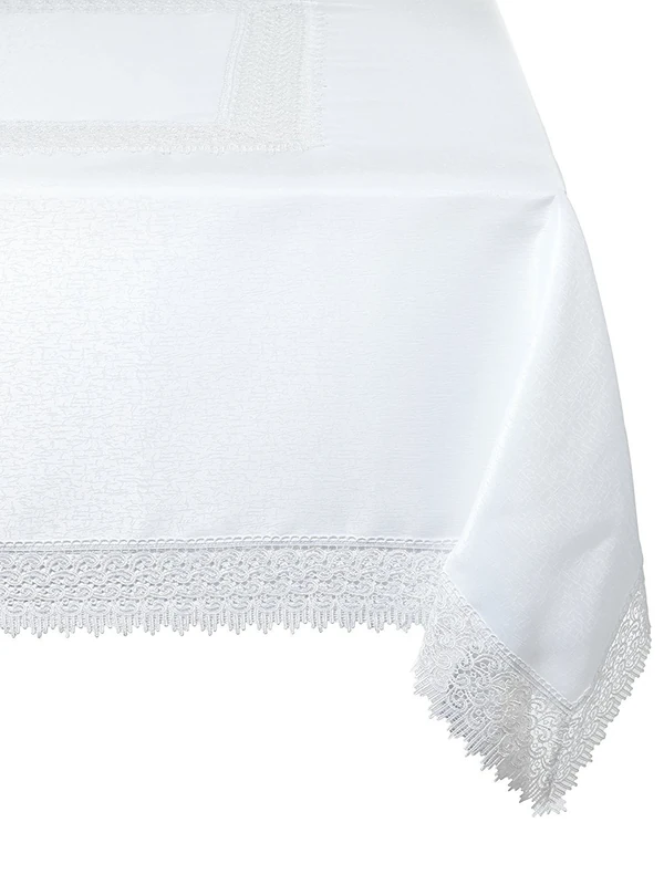 Violet Linen Treasure Lace Oblong/Rectangle Tablecloth, 70 in x 120 in, White