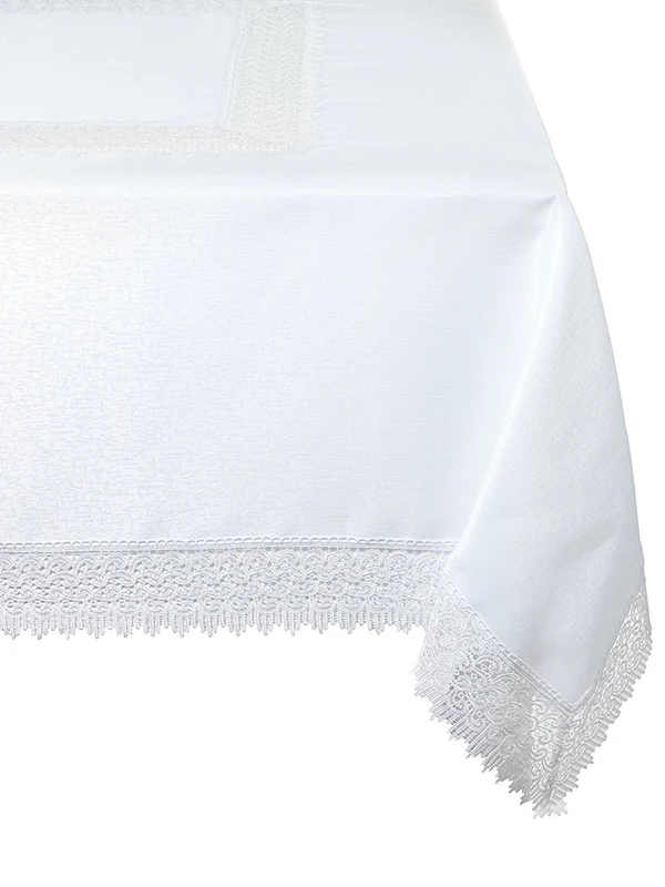 Violet Linen Treasure Lace Tablecloth White 70" by 88" Oblong/Rectangle