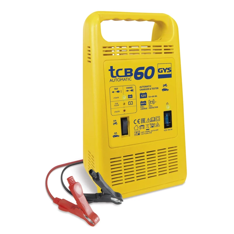 Gys TCB 60 Automatic Battery Charger with Trickle Charge for 12V Starter Batteries, 230V, Yellow