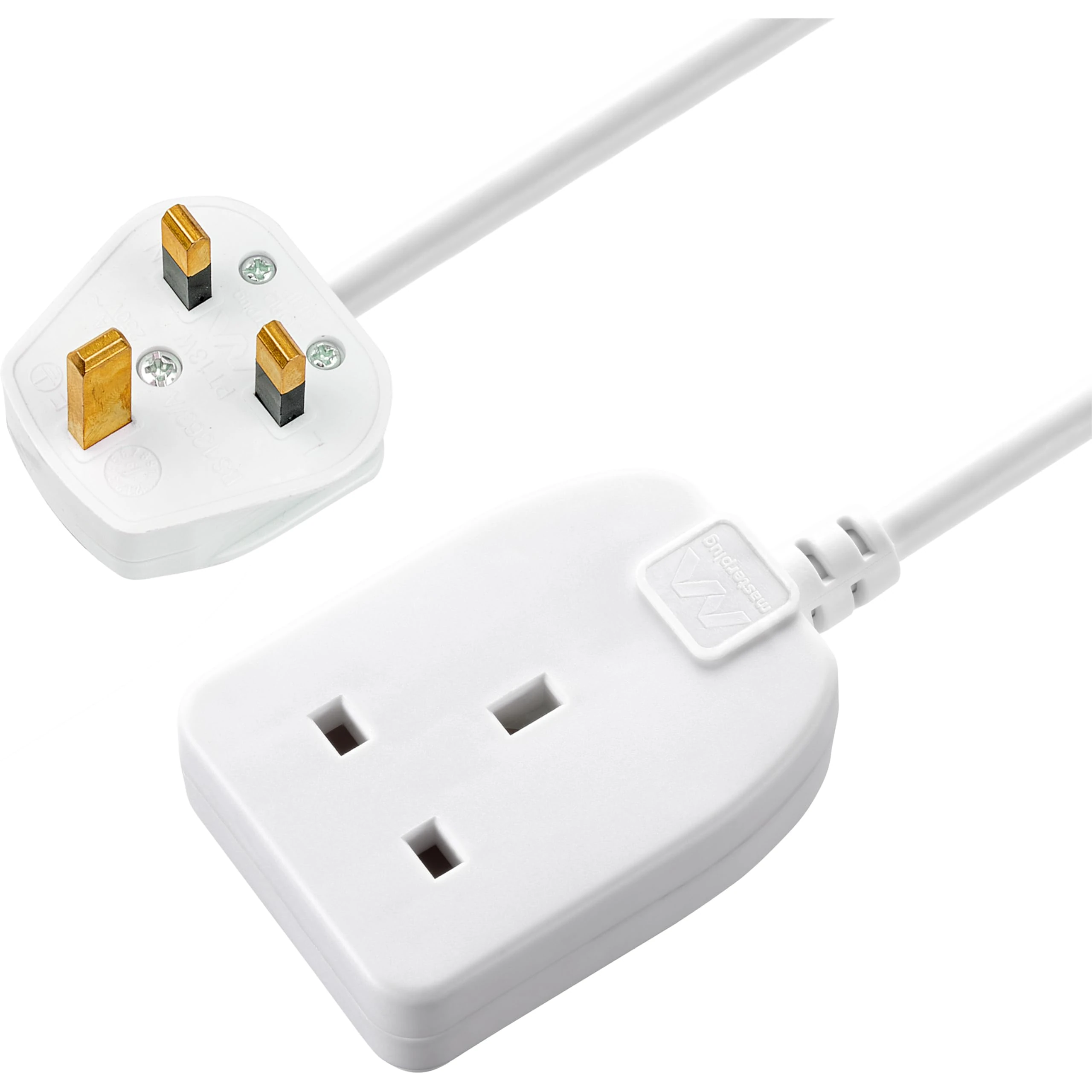 Masterplug One Socket Single Extension Lead, 5 Metre Cable, Unswitched, 1-Way Plug Extension Cable, Basic Power, White, 13A, 1G, 5m, BOG5