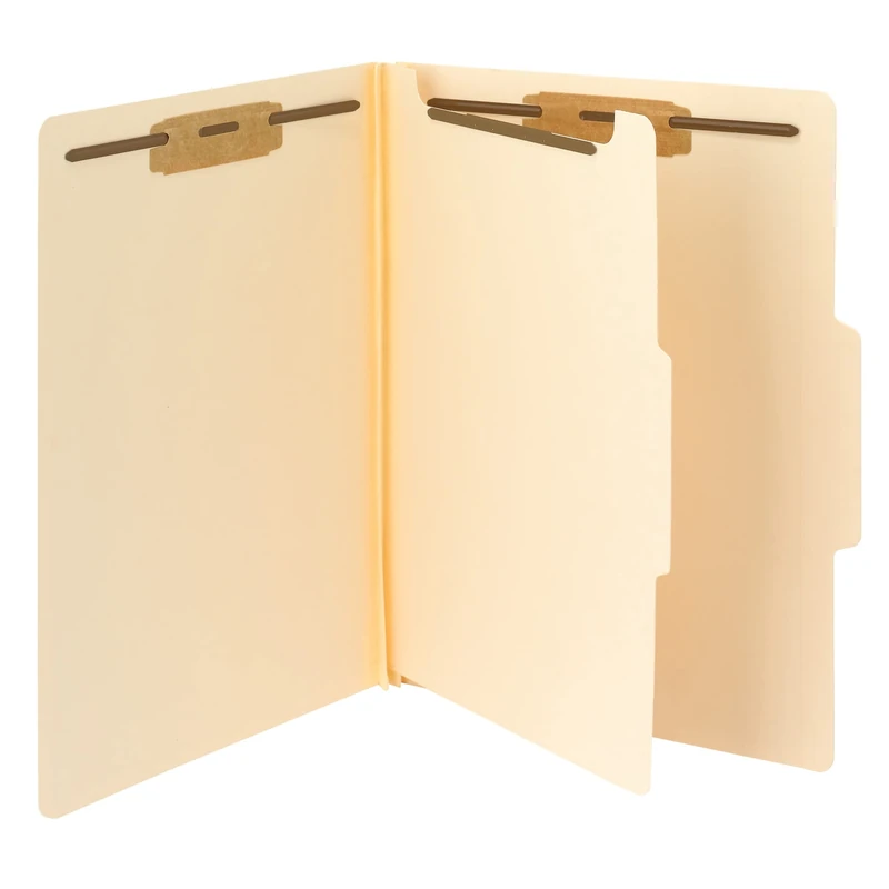 SMEAD Heavy-Duty Fastener File Folder with Divider, 2 Fasteners, Reinforced 1/3-Cut Tab, 2" Expansion, Letter Size, Manila, 10 per Box (14560)