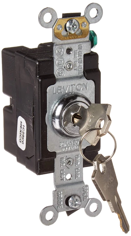 Leviton 1221-2KL 20 Amp, 120/277 Volt, Key Locking, Single-Pole, AC Quiet Switch, Extra Heavy Duty Spec Grade, Self Grounding, Chrome