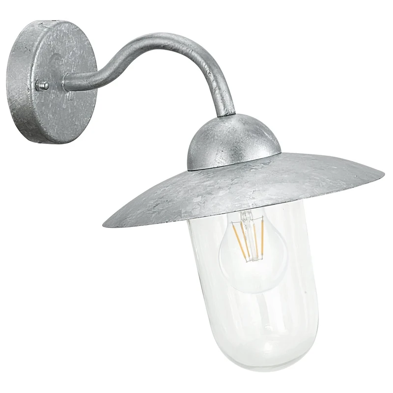 EGLO Milton 88489 Outside Wall Light in Galvanised Steel and Clear Glass HV 1x E27 Max. 60 W (Bulb Not Included) / IP44 Protection/Height 31 cm/Protrusion 31 cm