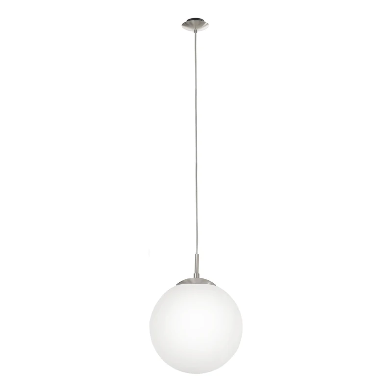 Eglo Rondo 1-Flame Pendant Light, Steel Hanging Light, matt Nickel Colour and White Opal matt Glass, E27 Socket, Ø: 30 cm/11.8 inches