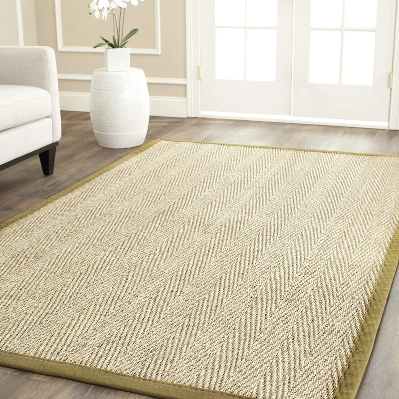 Safavieh Natural Fiber Indoor Woven Rectangle Area Rug, Natural Fiber Collection, NF115, in Natural / Olive, 122 X 183 cm for Living Room, Bedroom or Any Indoor Space