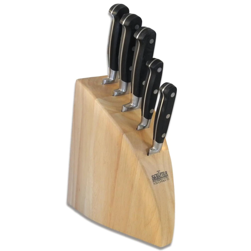 Richardson Sheffield V Sabatier PREMIUM 5 Piece Knife Block Set Black Handles Stainless Steel 30 Year Guarantee