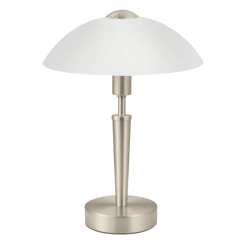 Eglo Solo 1 Table Light, Matt Nickel Steel and White Glass Bedside Lamp, E14 Socket, incl. Touch Dimmer Switch