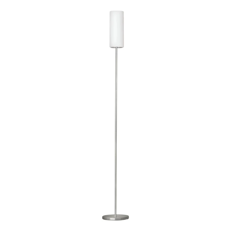 EGLO Troy 3 Floor Light, Nickel Matt Steel Standing Lamp with Satin White Glass E27 Socket, incl. Footswitch