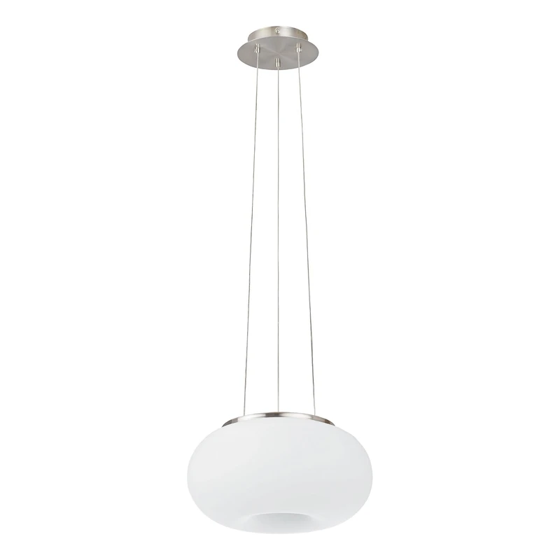 Eglo Pendant lamp Optica, 2-Light Pendant luminaire, Hanging lamp Made of Steel, Colour: matt Nickel, Glass: Opal matt White, Socket: E27, Ø: 28 cm