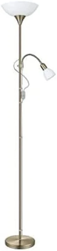 Eglo Floor Lamp Up 2, 2-Light Standing lamp, Floor Light Made of Bronzed Metal, Glass and Plastic, Living Room lamp, White, lamp with Switch, Ceiling uplighter with Reading lamp, E27, E14