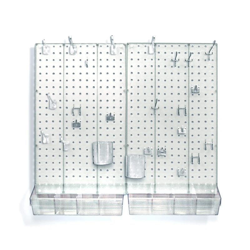 Azar Displays 900945-CLR The DIY Multi-purpose 70-piece Pegboard Wall Organizer Kit with Two Panels and Accessory Assortment, Panel Sizes: 13.5” W x 22” H each, Clear Frosted