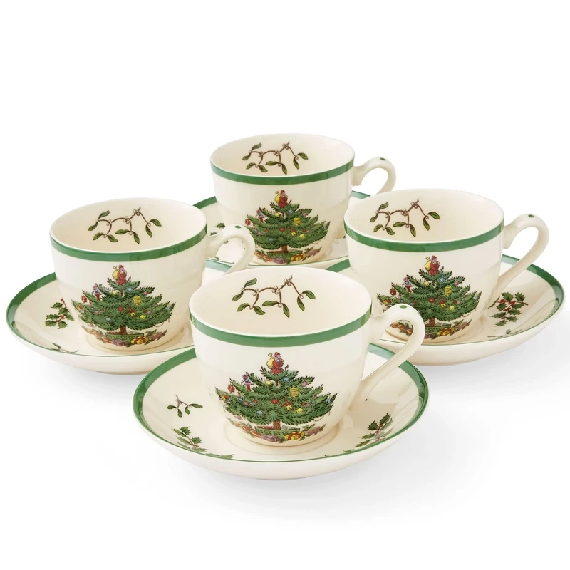 Portmeirion Home & Gifts Spode Tea Cup and Saucer, Ceramic, Multi-Colour, Set of 4