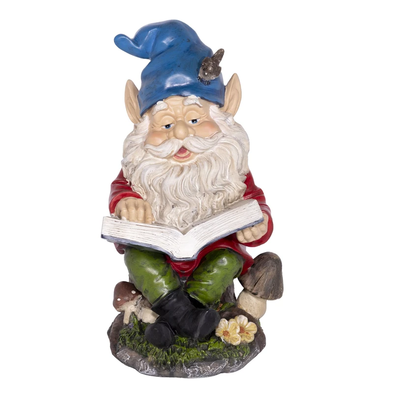 Alpine Corporation 34 cm Tall Outdoor Garden Gnome Reading a Book Yard Statue Decoration