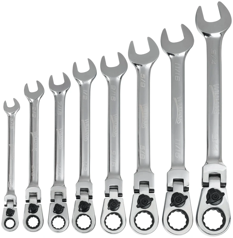 Williams WS-1168RCF 8-Piece Reversible Flex Head Ratcheting Combination Wrench Set