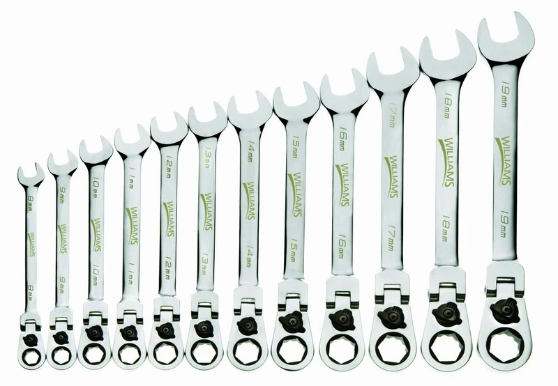 Williams MWS-12RCF 12-Piece Metric Reversible Flex Head Ratcheting Combination Wrench Set