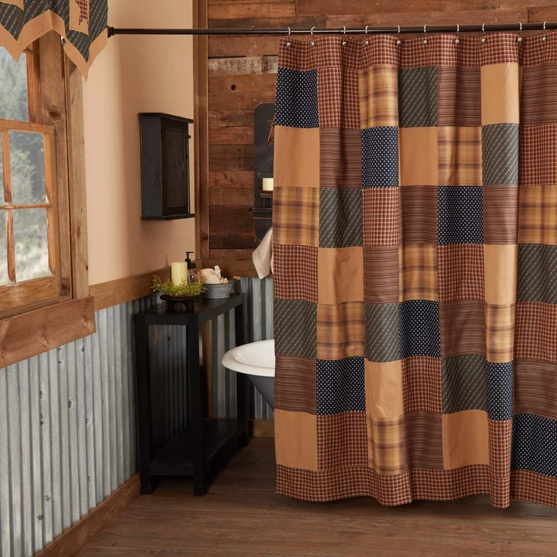 VHC Brands Shower Curtain, Cotton, Deep Red, Standard - Image 1