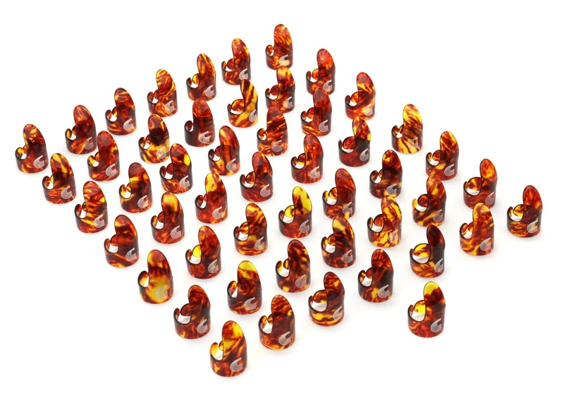 D'Addario Finger Picks for Guitar & Banjo, Medium, Celluloid Tortoiseshell, Pack of 50