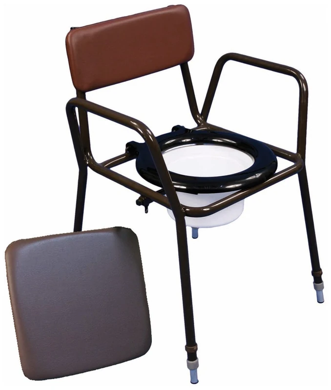 Aidapt Free Standing height Adjustable Commode Chair with Padded Back, 5 Litre Bucket, Arm Support and Padded Over Seat Already Assembled Aid