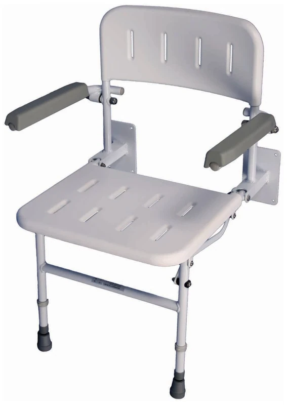 Aidapt Solo Standard Shower Seat with Legs and Backrest Padded Arms,Wall Mounted,Fold Flat Against Wall,Clip On/Off seat,Adjustable,Compact,Space Saver,Elderly,Disabled,FIXING SCREWS NOT SUPPLIED