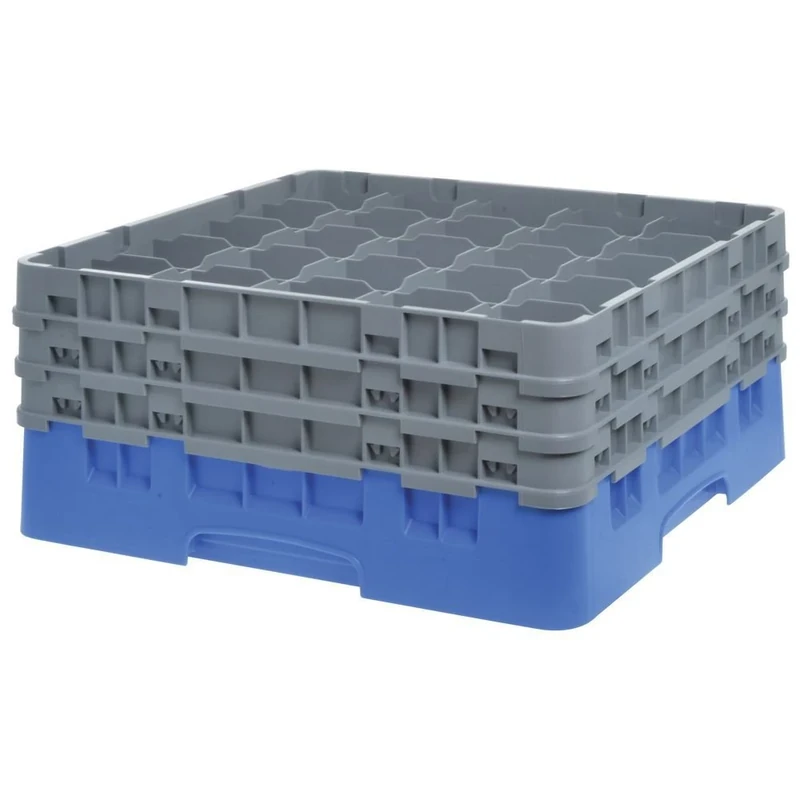 Cambro Camracks 25S738 Polypropylene Baskets for Stems and Beakers with 25 Compartments, 1/1 Size, Blue, 8.7 cm Diameter, 19.6 cm Maximum Height, Pack of 3