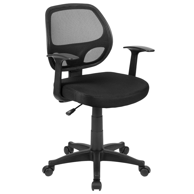 Flash Furniture Mid-Back Mesh Swivel Task Chair with Arms, Metal, Black, 58.42 x 53.34 x 27.94 cm