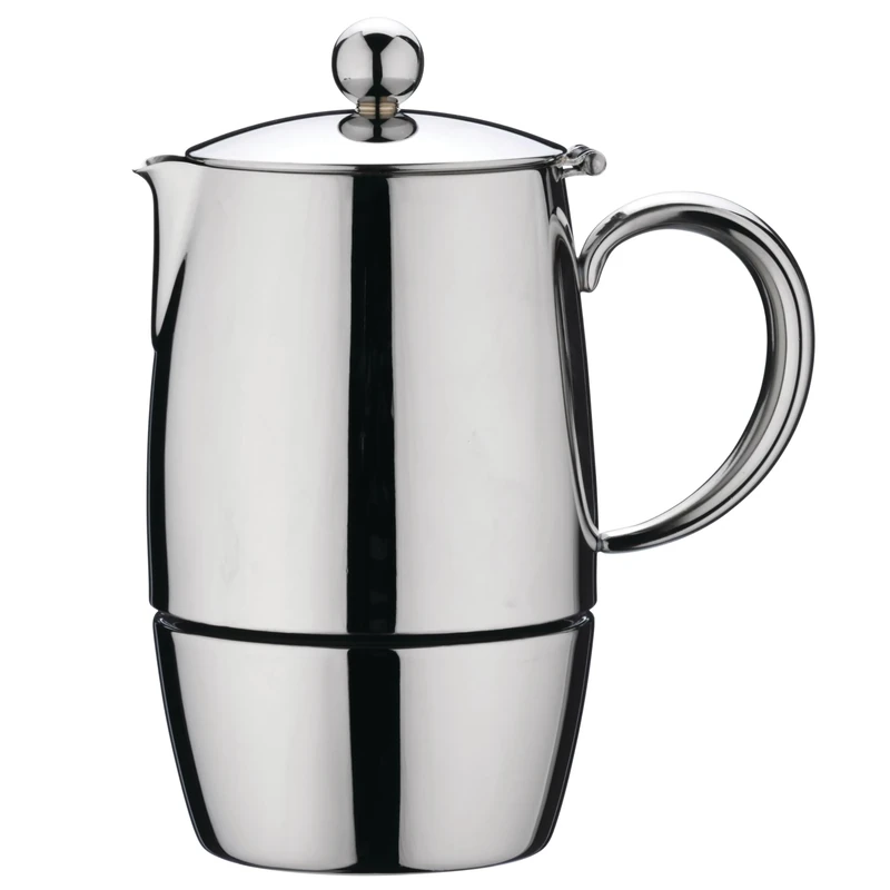 Café Stal BEC-06M Café Stål Bellux Range 18/10 Stainless Steel Espresso Coffee Maker Classic Style Stovetop Italian Moka Pot Design, Hollow Cool Touch Handles, 6-Cup (280ml )