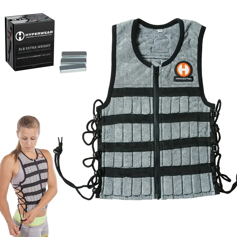 HYPERWEAR Hyper Vest Pro Adjustable Weighted Exercise Vest, Comfortable Stretch Fabric, Thinnest Body Weight Vest for Men and Women, Includes 10 lbs steel weights, Total Weight Capacity 23lb (Med)