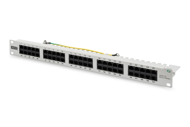 Digitus Patch Panel - 19-inch - Cat-3 - For ISDN - 50-port RJ45 - Unshielded - Patch Field - Rack Mount 1U - Grey