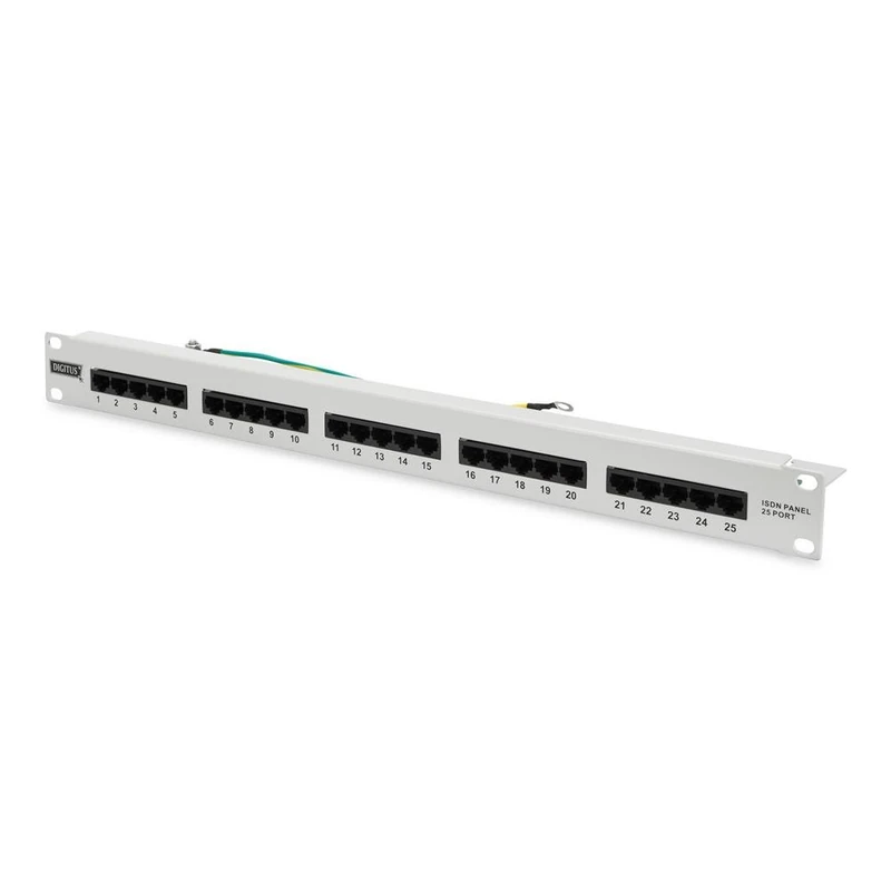 Digitus patch panel - 19-inch - Cat-3 - For ISDN - 25-port RJ45 - Unshielded - Patch panel - Rack mount 1U - Grey