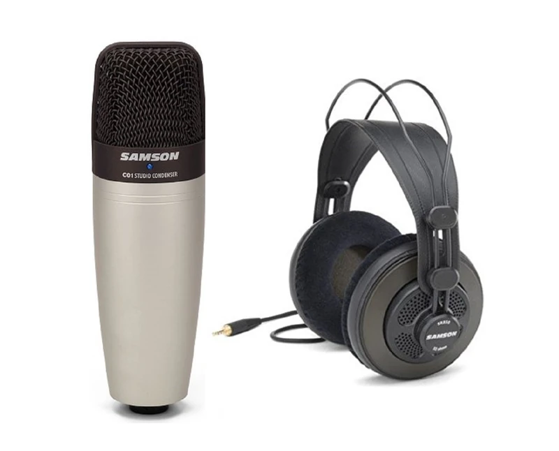Samson C01 Condenser Microphone and SR850 Studio Headphones Bundle for Recording Vocals Instruments and Home Studio