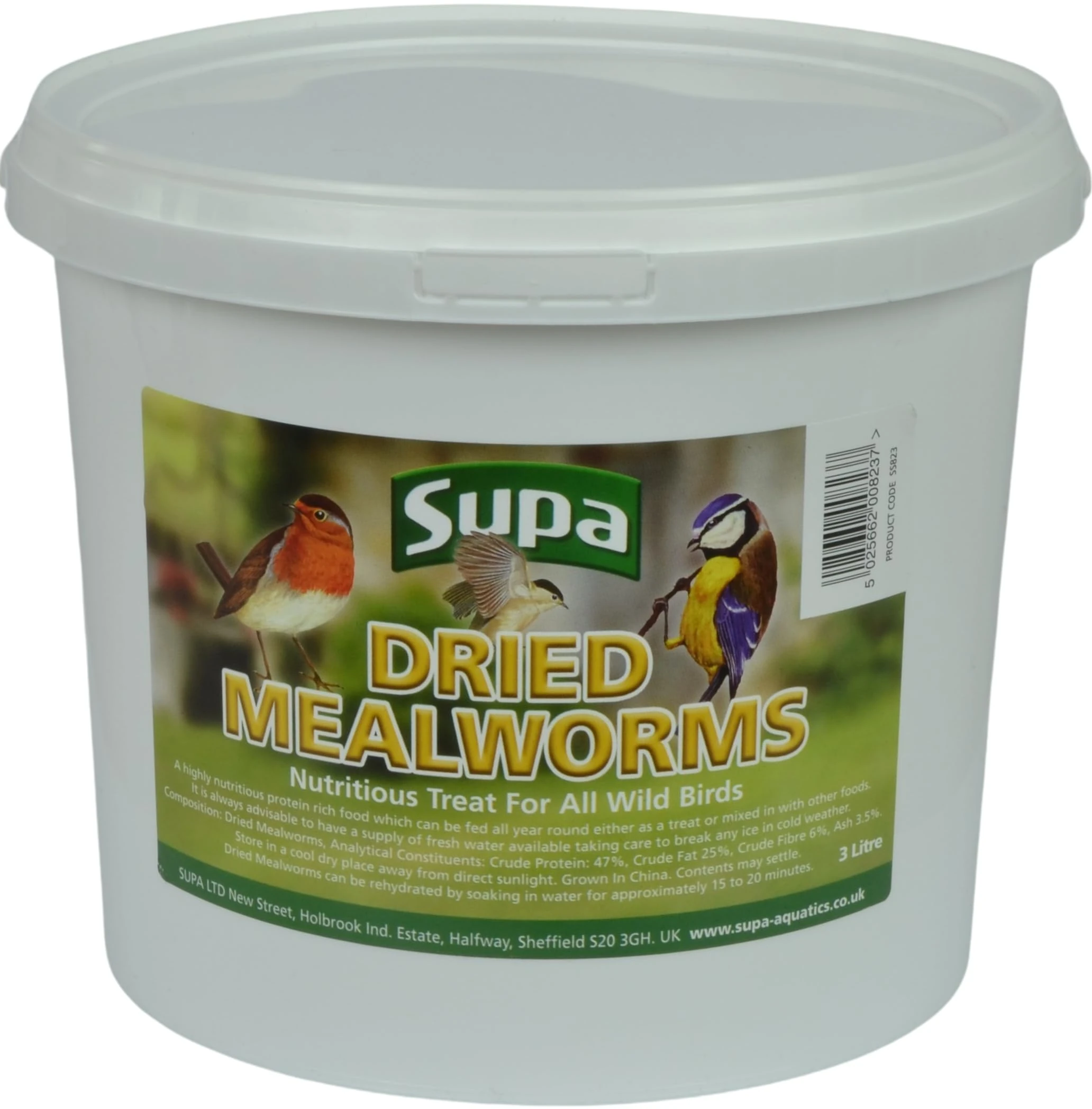 Supa Dried Mealworms for Wild Birds, 3 Litre Bucket High Energy Protein Rich Treat, Attract More Wildlife To Your Garden