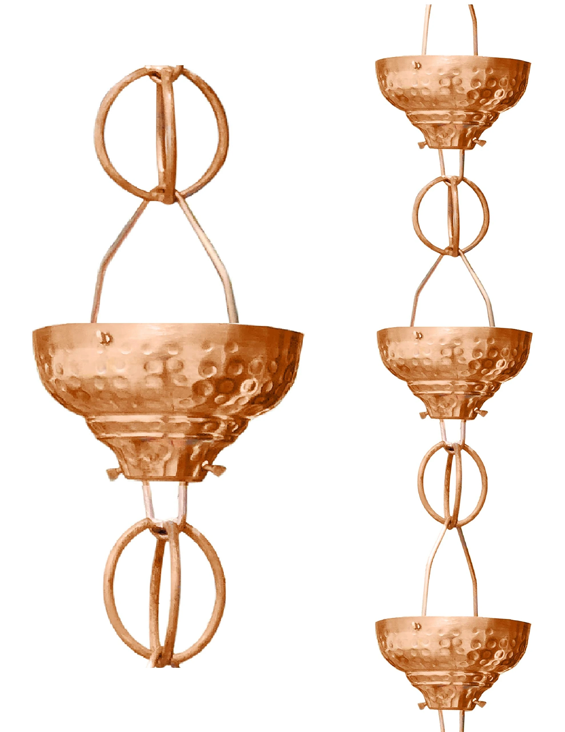 Monarch Pure Copper Eastern Hammered Cup Rain Chain, 8-1/2-Feet Length
