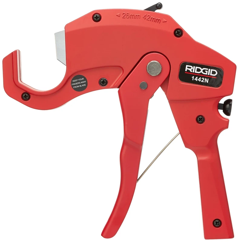 RIDGID 20191 1442N Ratcheting Plastic Pipe Cutter with Ergonomic Grips, 42 mm Plastic Pipe Cutter
