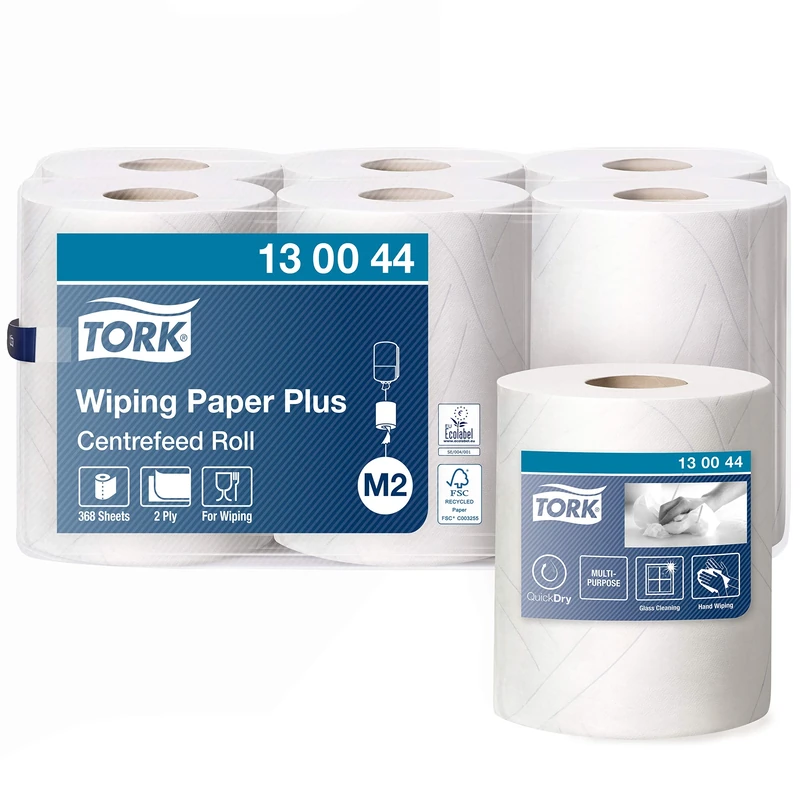 Tork 130044 wiping paper Premium / Long lasting paper roll compatible with Tork M2 centrefeed system / 1 x 6 rolls (6 x 125m)