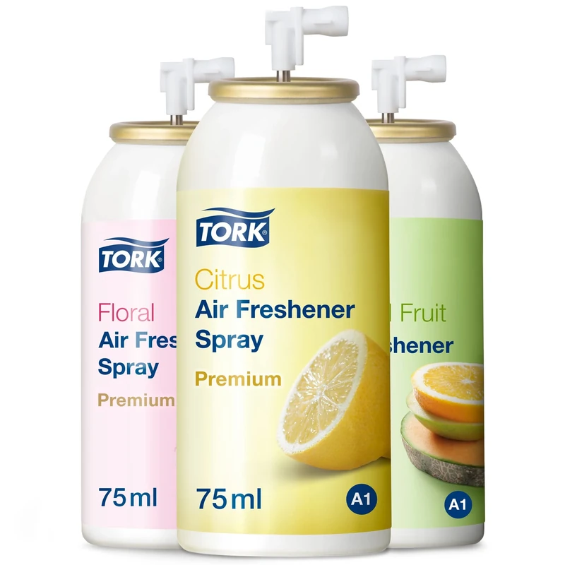 Tork 236056 Air Freshener Spray A1 Set of 3 x 4 / Refills Compatible with A1 Air Freshener System/Premium Room Freshener/Mixed Fragrances: Citrus, Tropcial Fruit, Floral