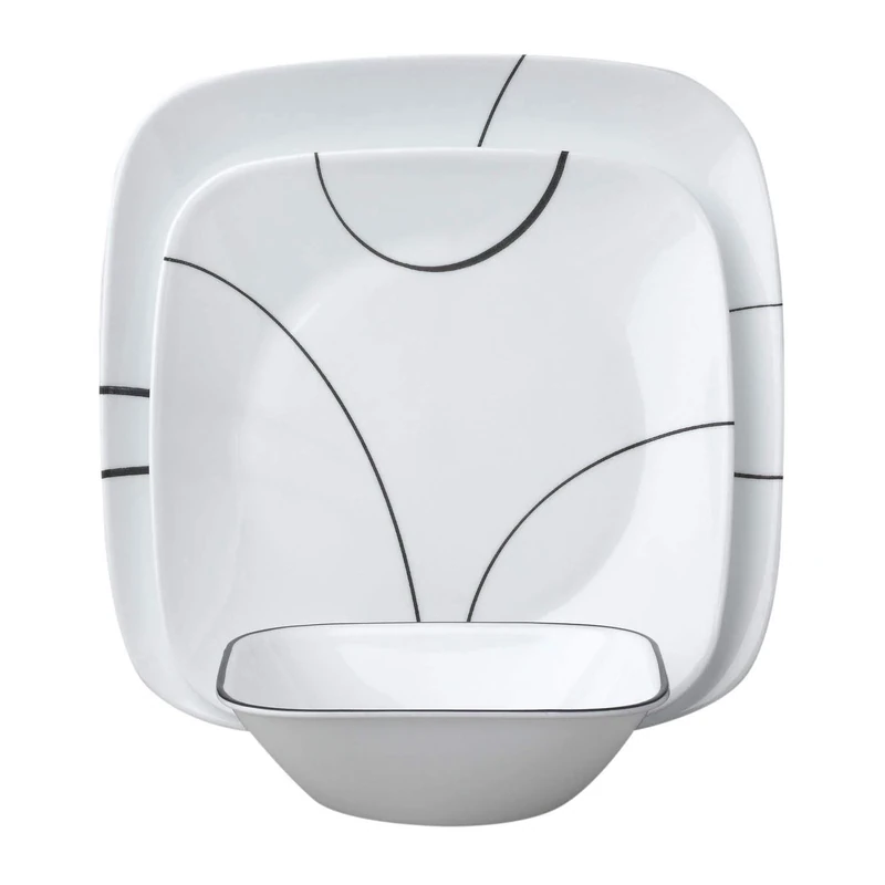 Corelle 18-Piece Vitrelle Glass Simple Lines Chip and Break Resistant Dinner Set, Service for 6, Black