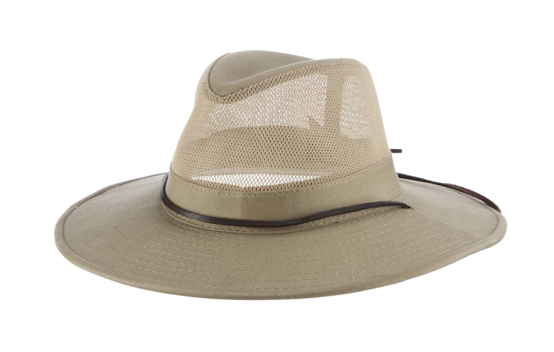 Dorfman Pacific Men's Brushed Twill-and-Mesh Safari Hat with Genuine Leather Trim, Khaki, XL - Image 1