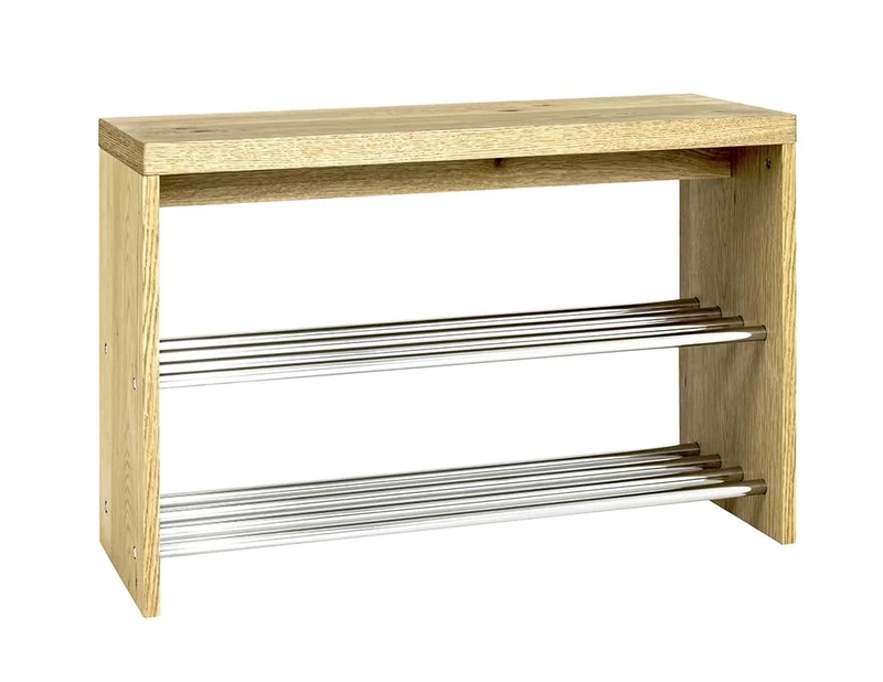 HAKU Möbel Shoe-Bench Chrome, Oak, Genuine Wood Veneer, Mdf, Metal, Honeycomb Panel - Size: W 81 cm X H 55 cm X D 30 cm, Style: Modern