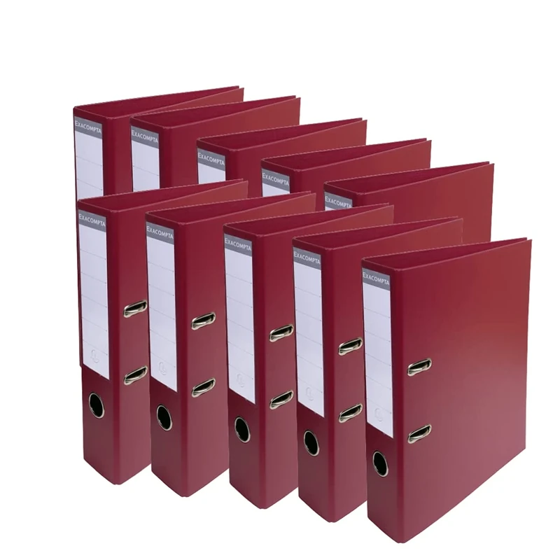 Exacompta - Ref. 53704E - Box of 10 Prem'Touch A4 lever arch files - Spine 70 mm - Mechanical 75 mm - External dimensions: 32 x 29 x 7 cm - Format to file A4 - Colour: Bordeaux