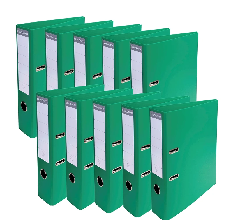 Exacompta - Ref. 53743E - Box of 10 Prem'Touch A4 lever arch files - Spine 70 mm - Mechanical 75 mm - External dimensions: 32 x 29 x 7 cm - Format to file A4 - Colour: Green