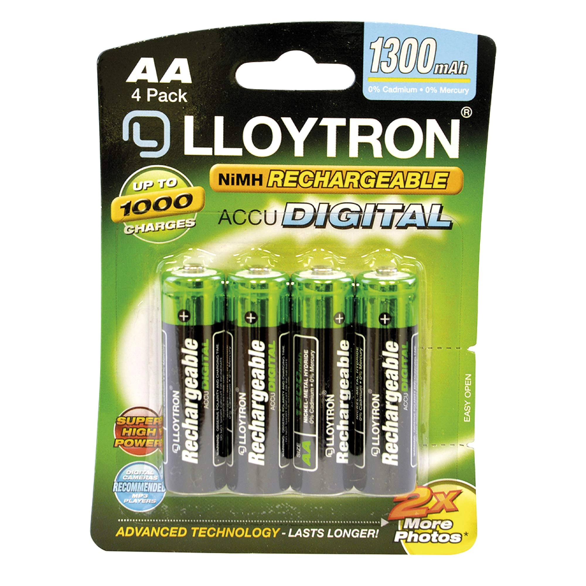 LLOYTRON NiMH Rechargeable AccuDigital Batteries / AA Size / 1300mAh / 4 Pack - B012
