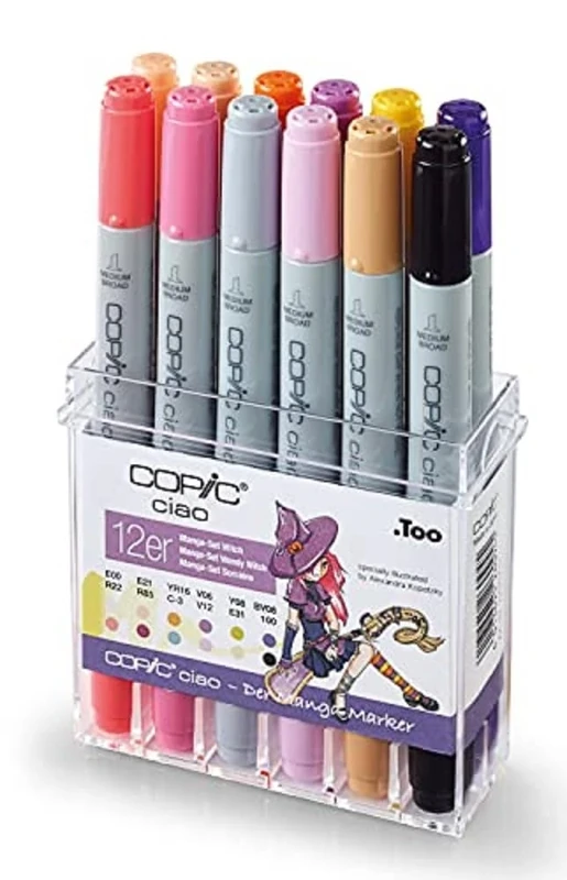 Copic Ciao Marker Set of 12 Manga Set Witch, Allround Layout Markers, in Practical Acrylic Display for Storage and Easy Removal
