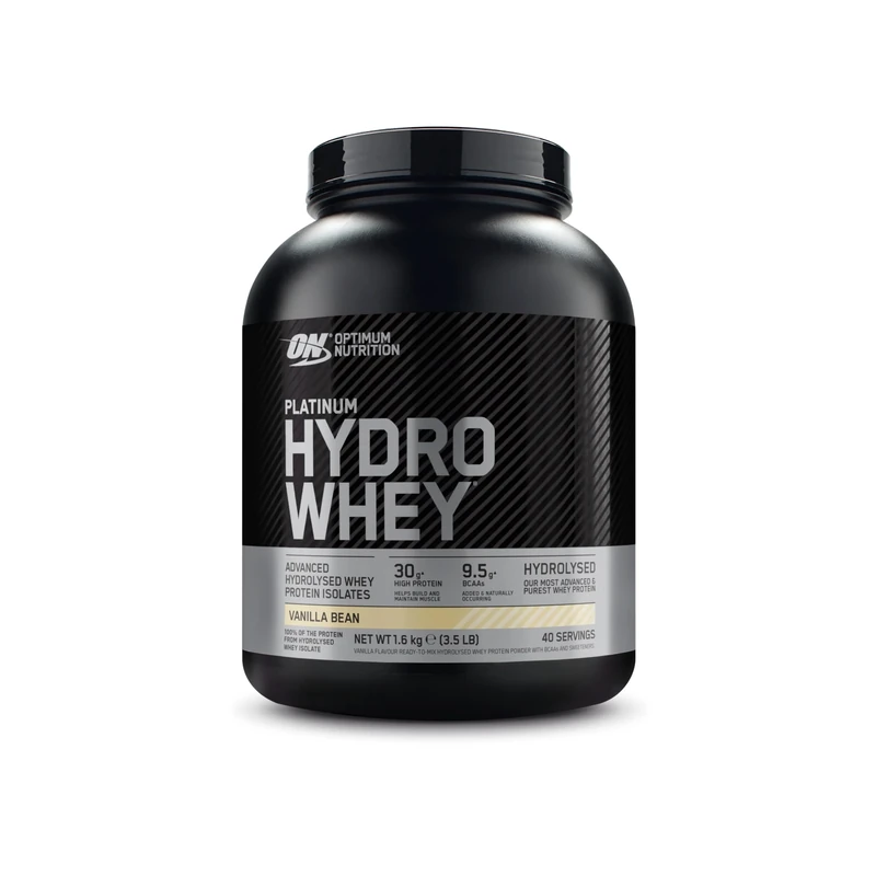 Optimum Nutrition Platinum Hydro Whey, Hydrolysed Whey Protein Isolate Powder with Essential Amino Acids, Glutamine and BCAA, Vanilla Bean Flavour, 40 Servings, 1.6 kg