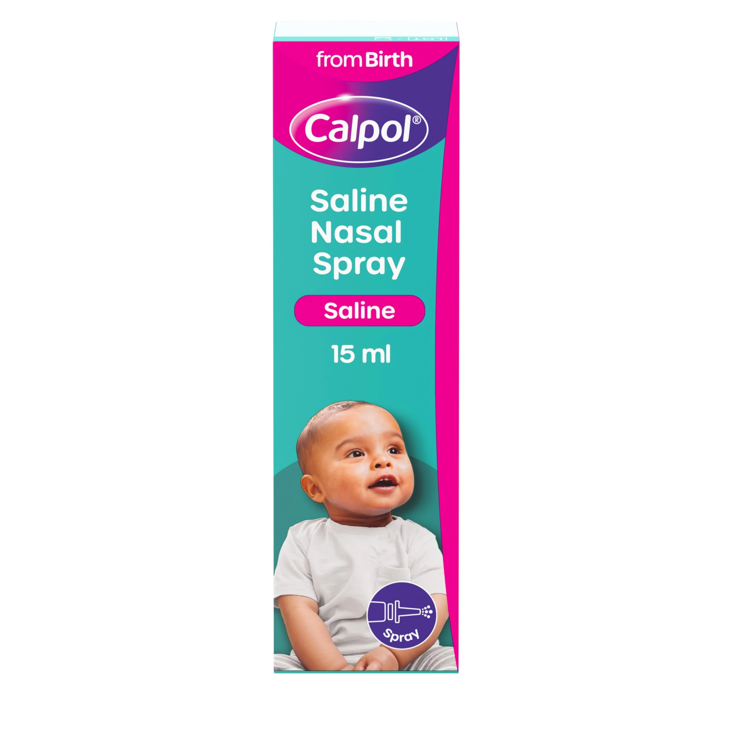 Calpol Saline Nasal Spray (1 x15ml), Calpol Decongestant Nasal Spray For Blocked Nose Relief, Non-Medicated Treatment to Wash Away Mucus, Suitable for All Ages