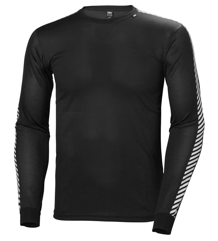 Helly Hansen Mens Lifa Stripe HH Crew Base Layer Top, 3XL, Black