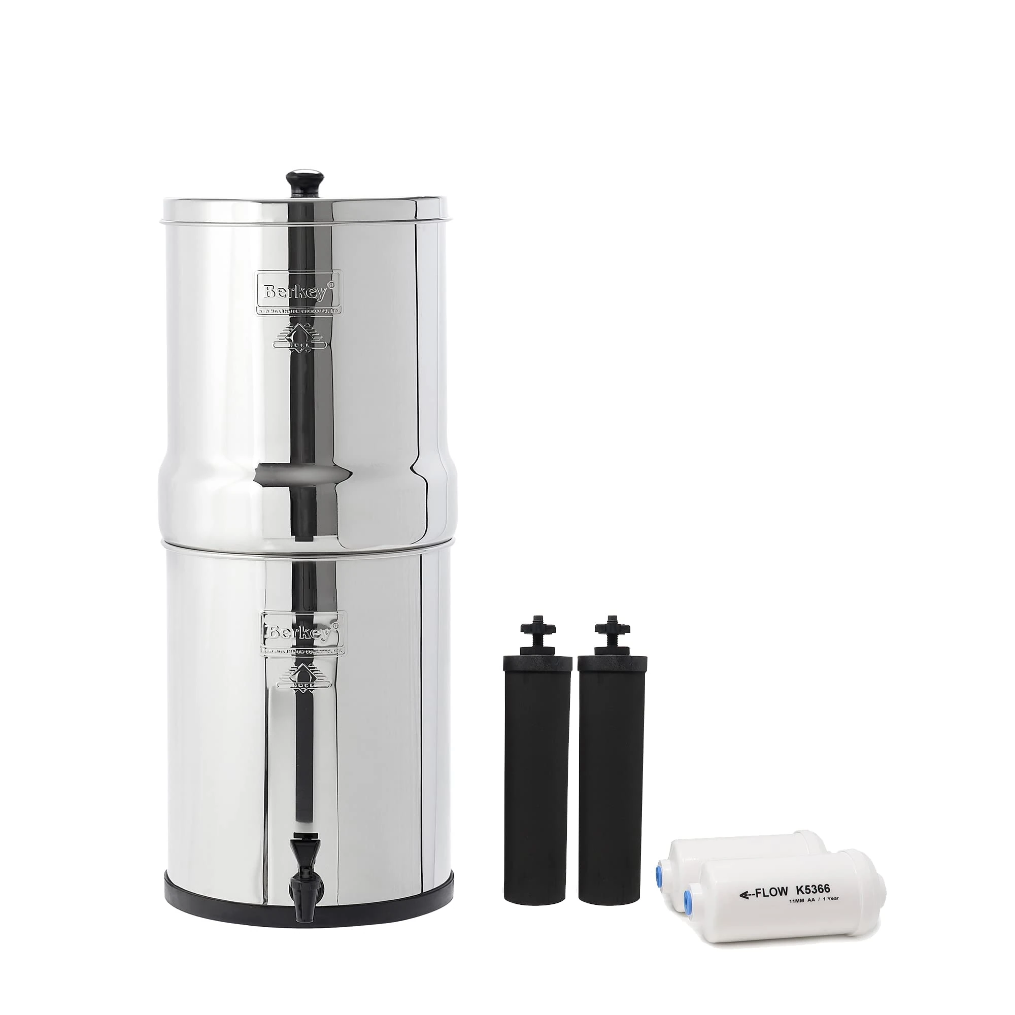 Royal Berkey Water Filter Complete with 2 Black Purifiers Elements With 2 PF-2 Fluoride Filter~Filtration System UK Stainless Steel