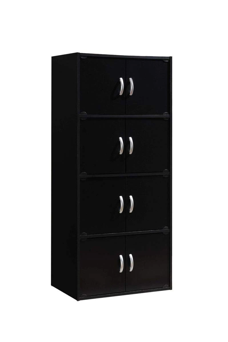 Hodedah 4-Shelf, 8-Door Bookcase Cabinet in Black