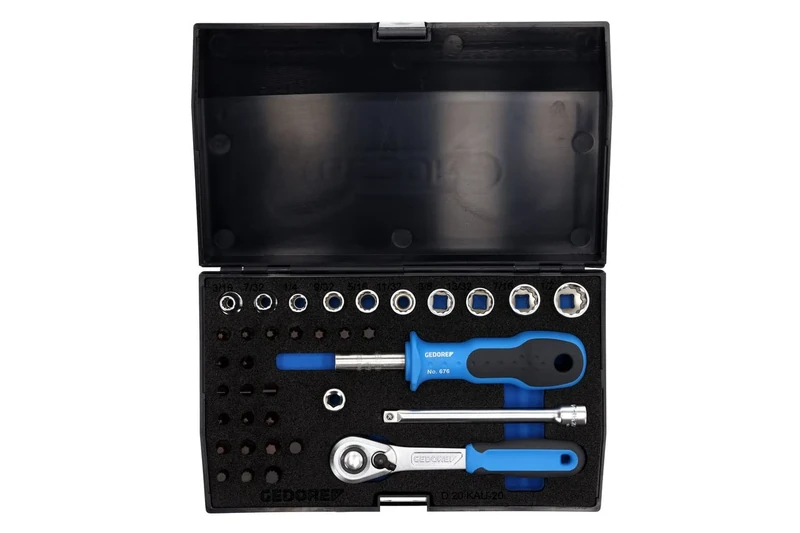 GEDORE 37-piece Socket spanner set, Bi-hex, 1/4", 4-13 mm, Tool, Ratchet with lever reverse bits, for Automotive, D20 KAU 20